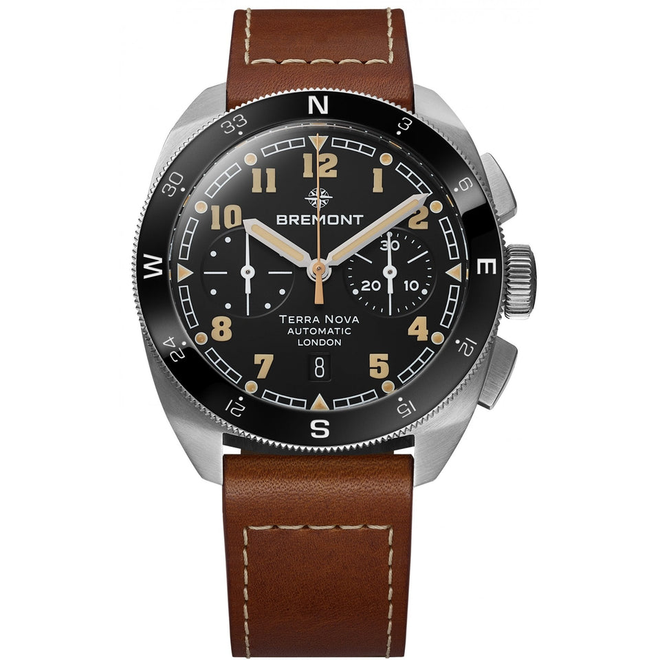 Bremont Men's 42.5mm Terra Nova Black Dial Chronograph Leather Watch