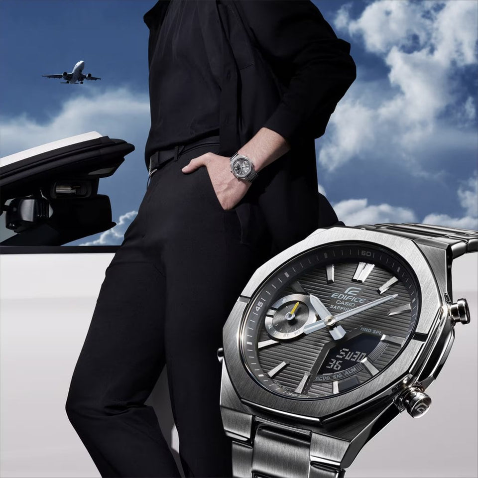 Casio Edifice Men's 43mm Bluetooth® Grey Dial Dual Display Watch