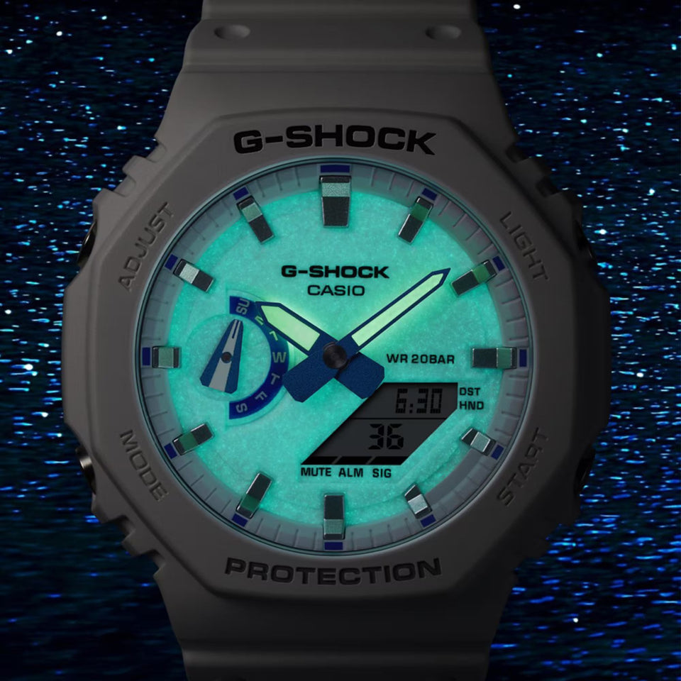 Casio G-Shock 2100 Series Men’s White Hidden Glow Analog-Digital Watch
