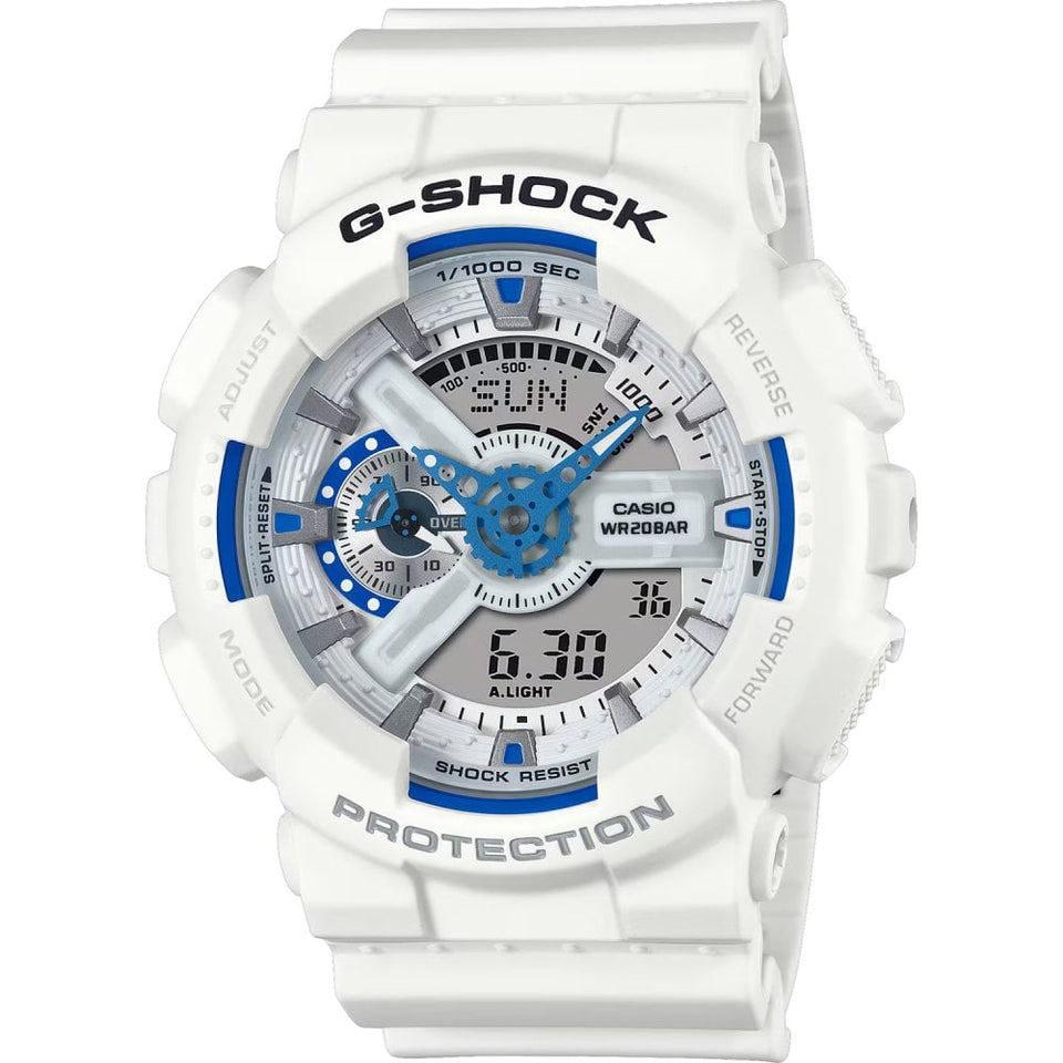 Casio G-Shock Men's White & Blue Hidden Glow Dual Display Watch