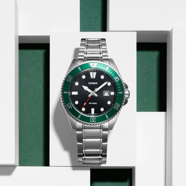 Casio Men's Diver 44mm Green Bezel Bracelet Watch
