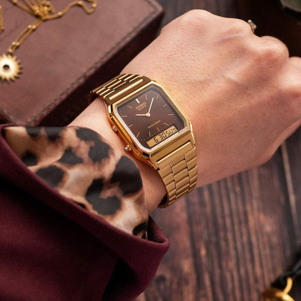 Casio Vintage Gold & Chocolate Analog-Digital Combination Watch