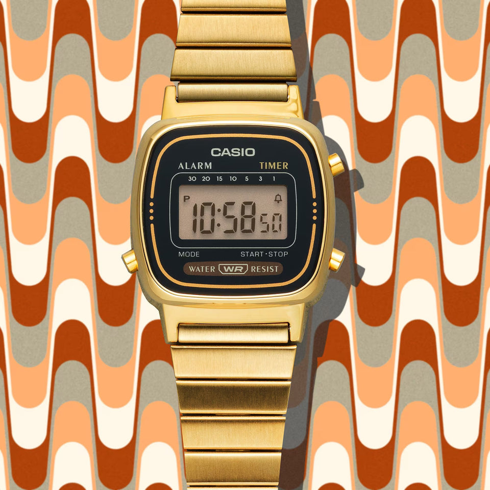Casio Vintage Ladies Retro Digital Gold Plated Bracelet Watch