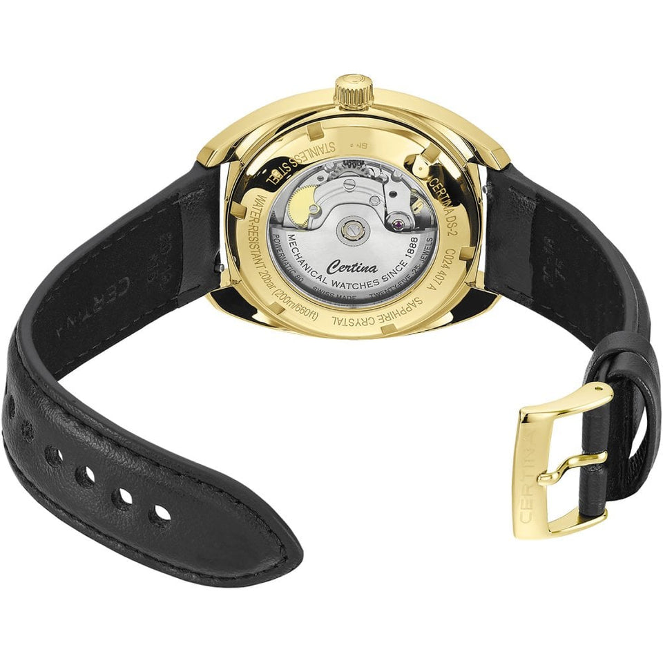 Certina DS-2 | Powermatic | Gold Dial | Black Leather Strap