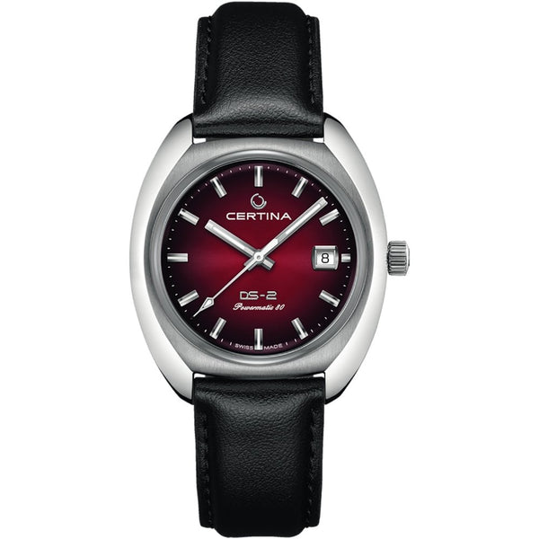 Certina DS-2 Powermatic Red Dial Watch | Black Leather Strap