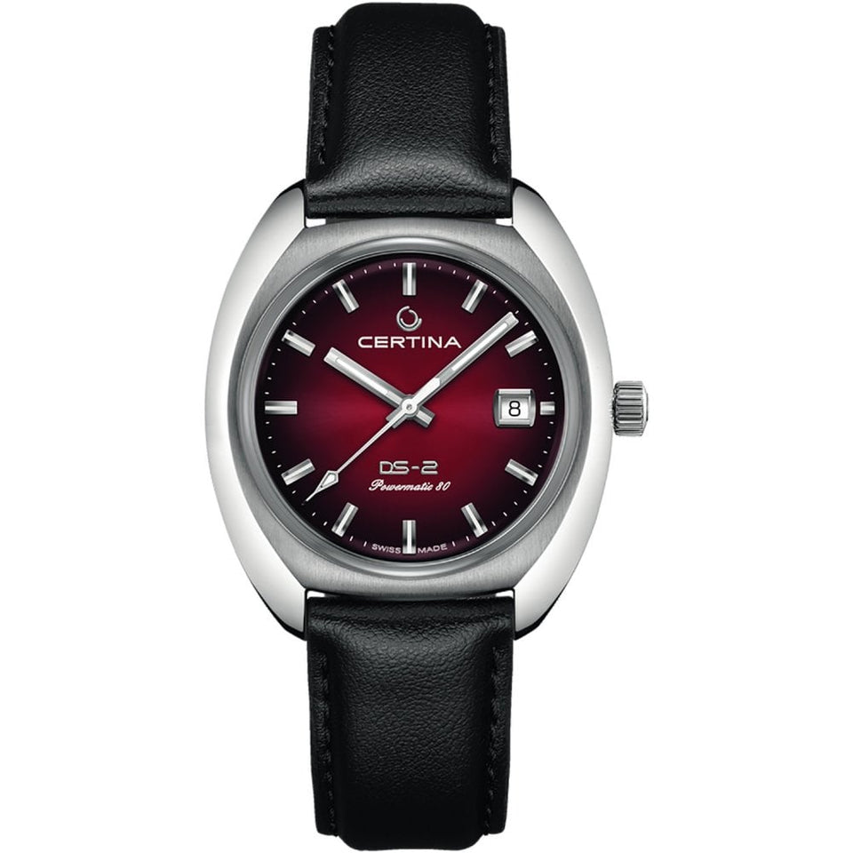 Certina DS-2 Powermatic Red Dial Watch | Black Leather Strap