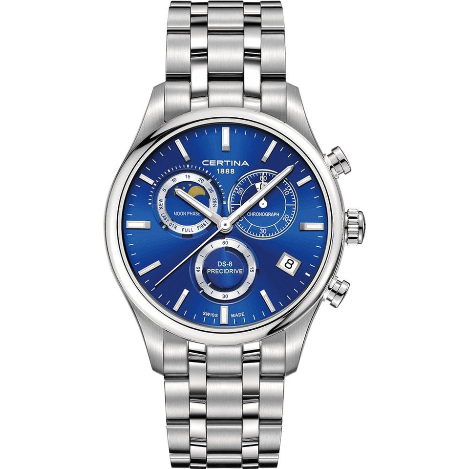Certina DS-8 Chronograph Moon Phase Quartz Bracelet Watch | Blue Dial