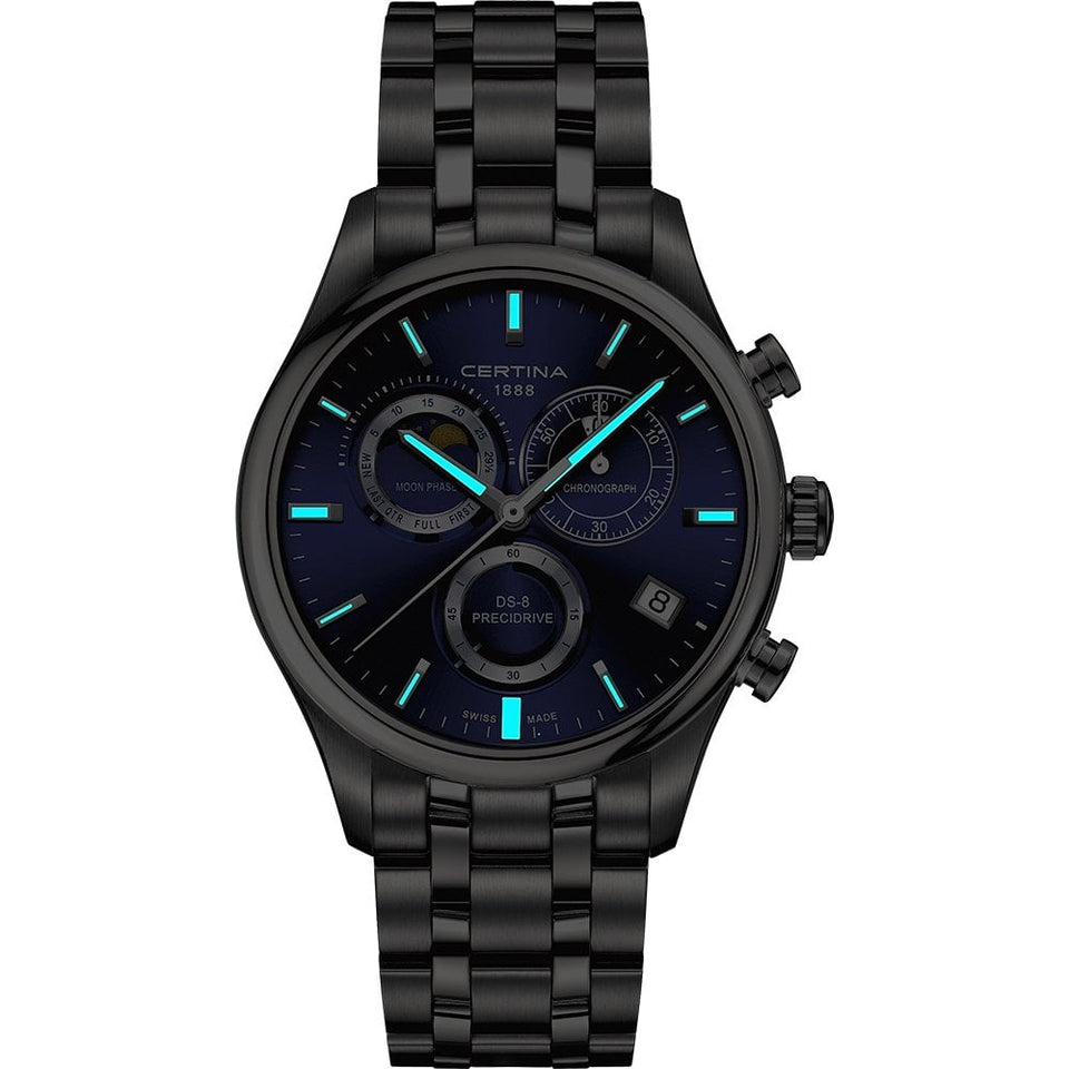 Certina DS-8 Chronograph Moon Phase Quartz Bracelet Watch | Blue Dial