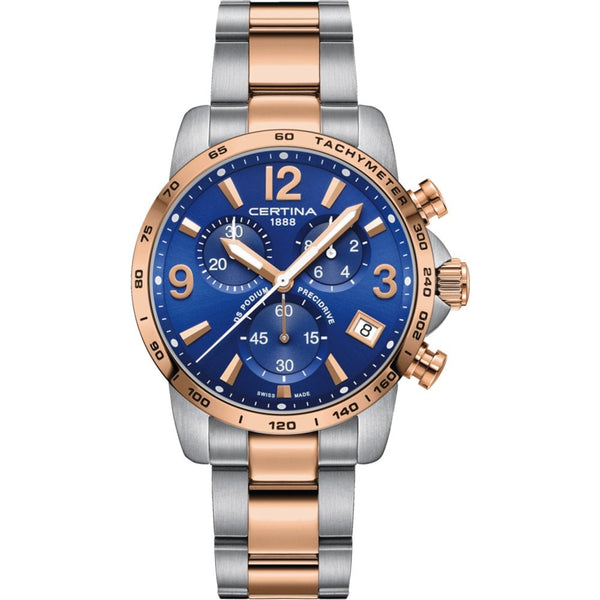 Certina DS PODIUM Chronograph 1-10 Sec 41mm Two-Tone Watch | Blue Dial