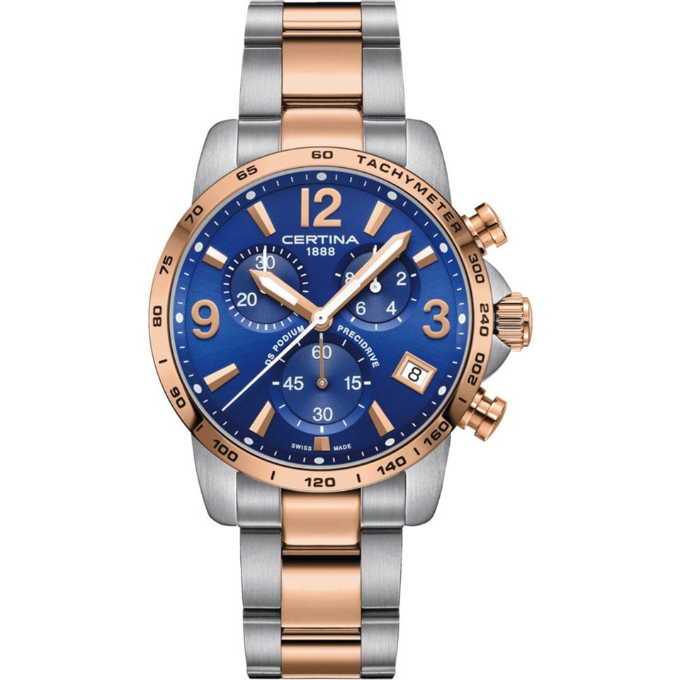 Certina DS PODIUM Chronograph 1-10 Sec 41mm Two-Tone Watch | Blue Dial