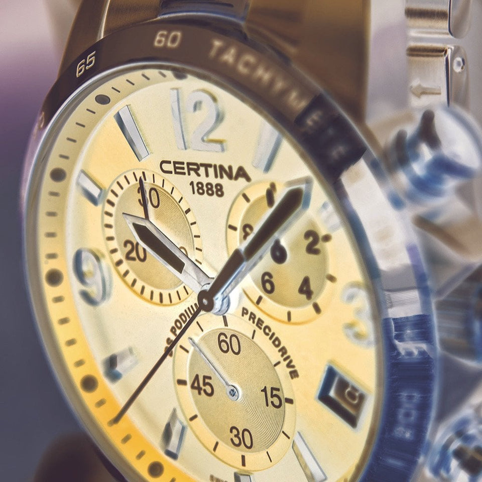 Certina DS PODIUM Chronograph 1-10 Sec 41mm Two-Tone Watch | Blue Dial