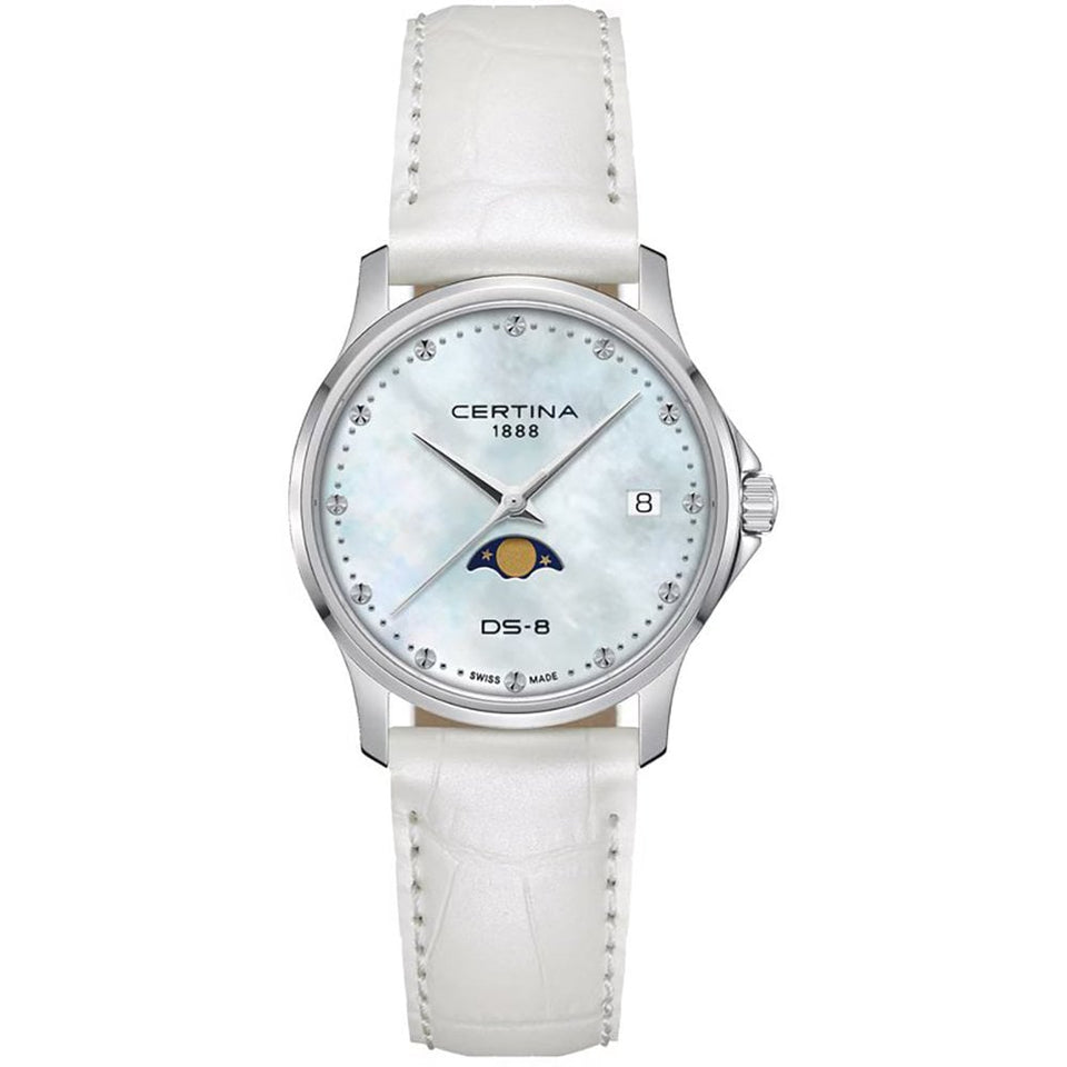 Certina Ladies DS-8 White Leather Moonphase Lady Watch