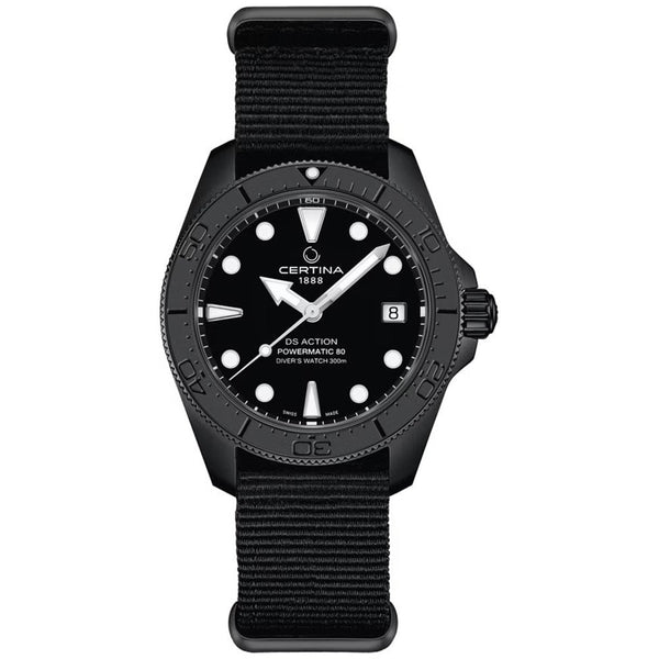 Certina Men's DS Action 38mm Powermatic 80 All Black Ceramic Bezel Watch