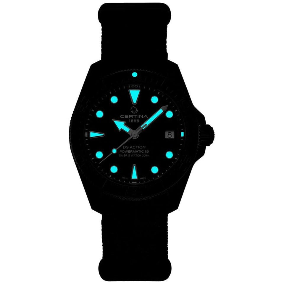 Certina Men's DS Action 38mm Powermatic 80 All Black Ceramic Bezel Watch