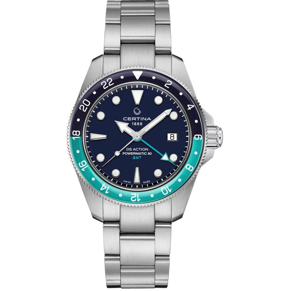 Certina Men's DS Action GMT Powermatic 80 Turquoise Bezel Watch