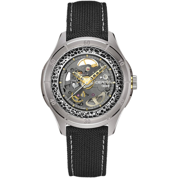 Certina Men's DS SKELETON Automatic Grey Leather Watch
