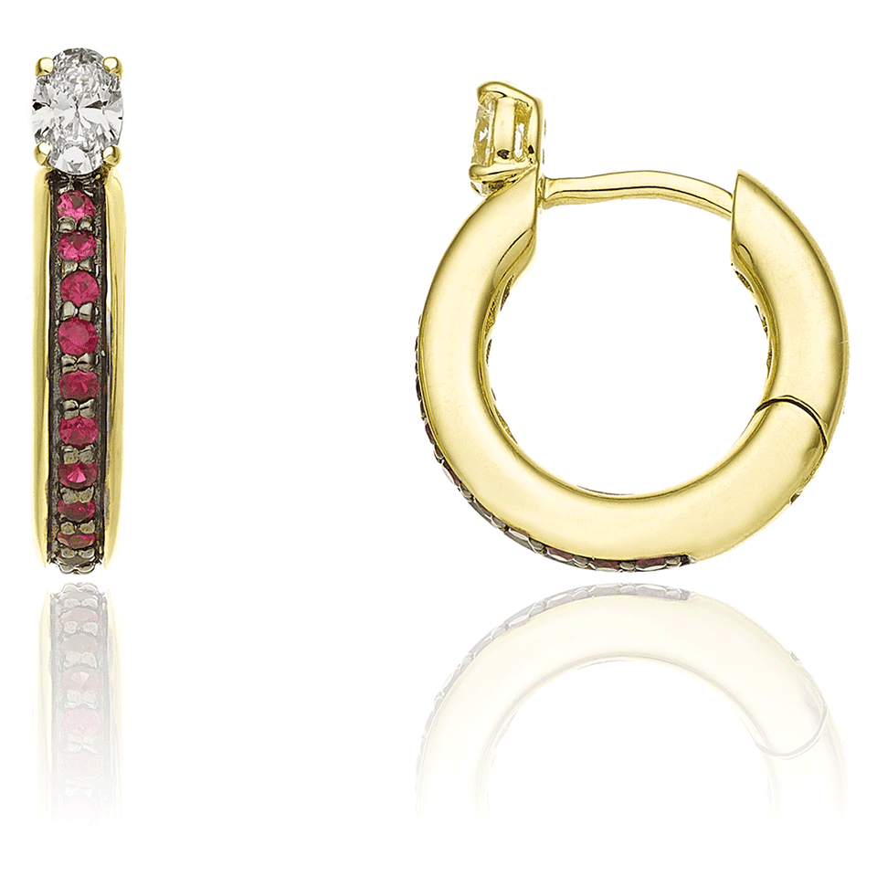 Chimento Forever Stack Me Yellow Gold Ruby & Diamond Mini Hoop Earrings