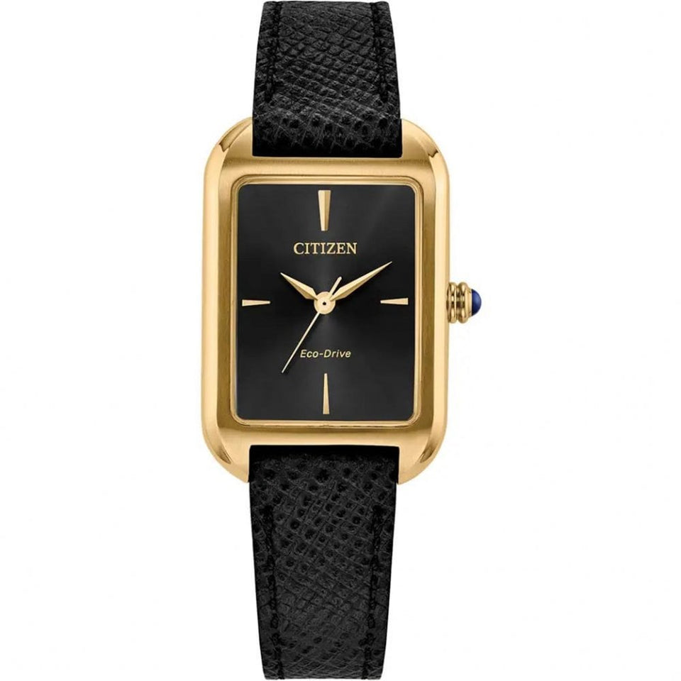Citizen Ladies Classic Mother Of Pearl Black Leather Strap Watch
