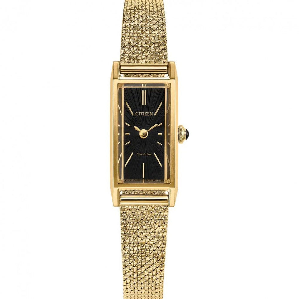 Citizen Ladies Fio Black Dial Gold Toned Mesh Bracelet Watch