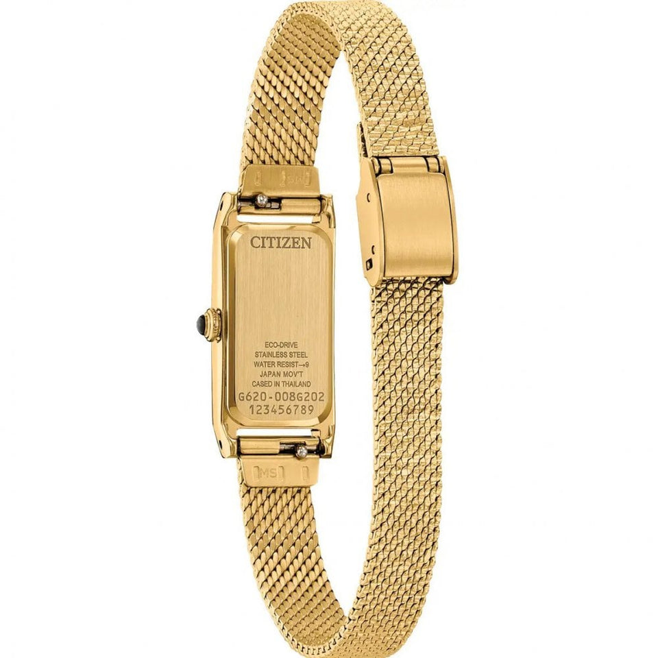 Citizen Ladies Fio Black Dial Gold Toned Mesh Bracelet Watch