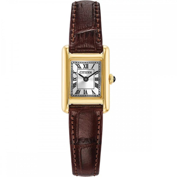 Citizen Ladies Fio Roma Gold Tone Brown Leather Strap Watch