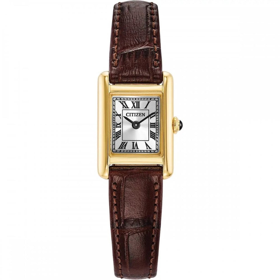 Citizen Ladies Fio Roma Gold Tone Brown Leather Strap Watch