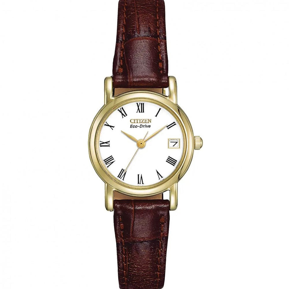 Citizen Ladies Gold Plated 23mm Brown Strap Watch