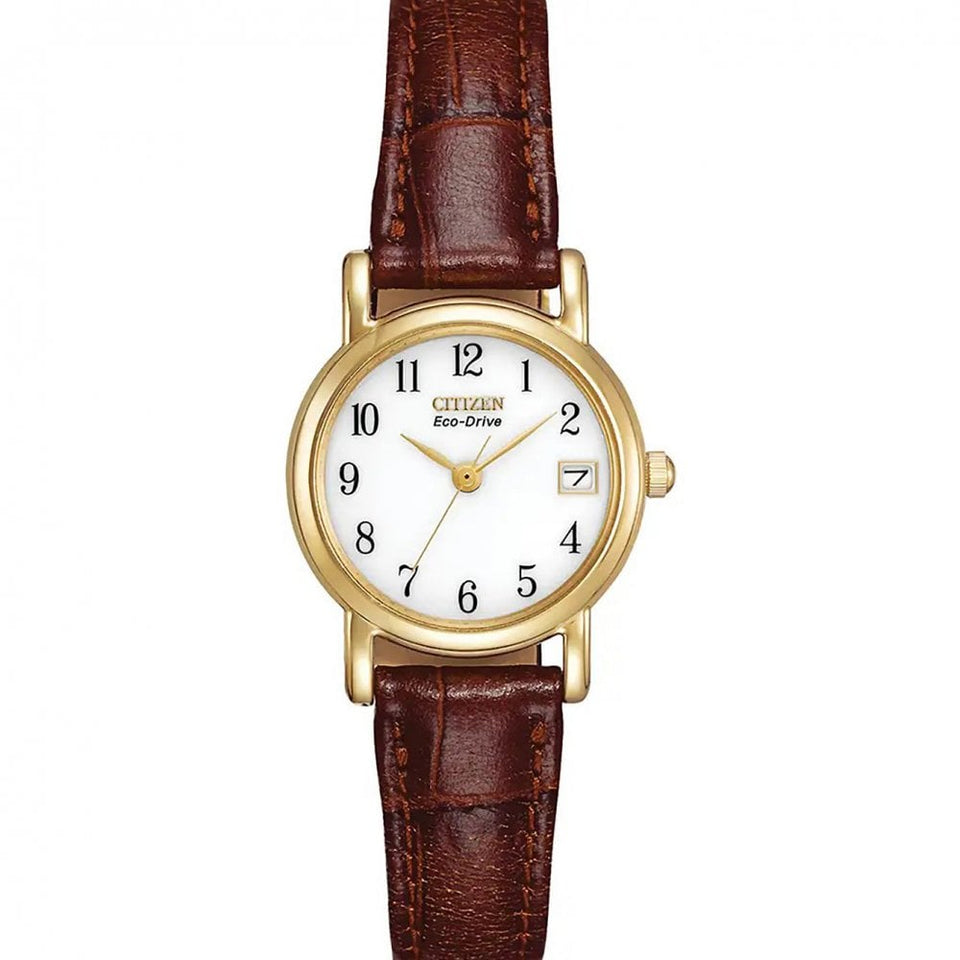 Citizen Ladies Gold Plated Brown Strap Watch