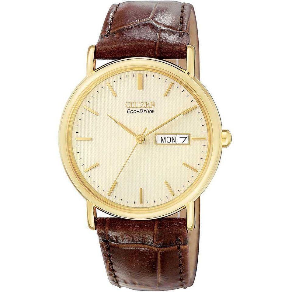 Citizen Men's Champagne Dial Brown Leather Strap Watch