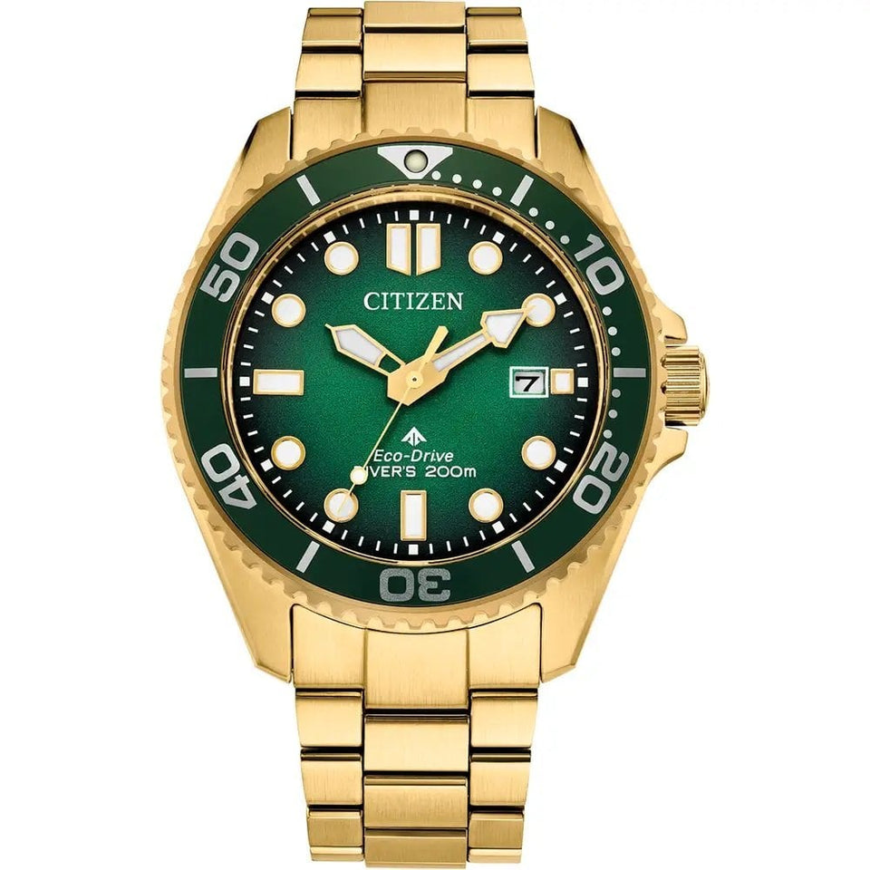Citizen Men's Promaster Diver Green Dial Gold Toned Watch