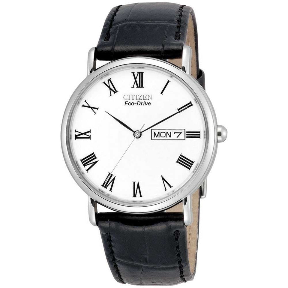 Citizen Men's White Dial Black Leather Strap Watch