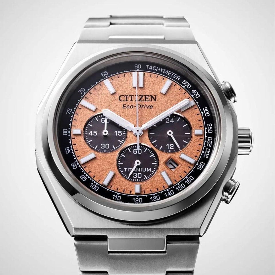 Citizen Men's Zenshin Textured Salmon Dial Chronograph Watch