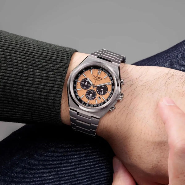 Citizen Men's Zenshin Textured Salmon Dial Chronograph Watch