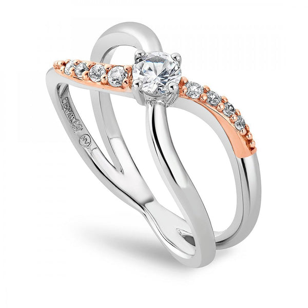 Clogau Kiss Silver & Rose Stone Set Ring
