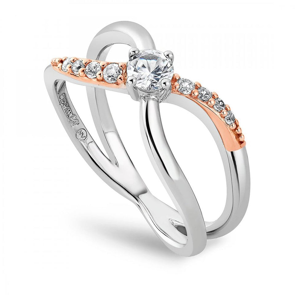 Clogau Kiss Silver & Rose Stone Set Ring
