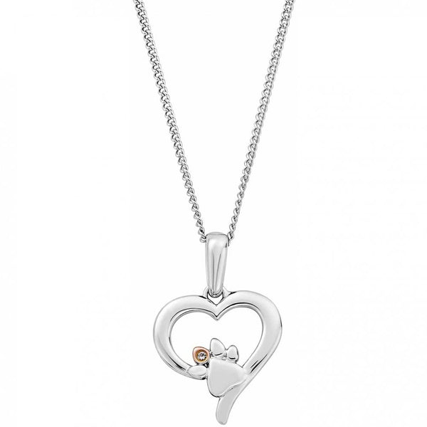 Clogau Ladies Paw Prints Silver Heart Pendant with Topaz