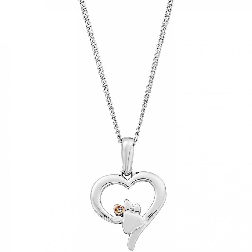 Clogau Ladies Paw Prints Silver Heart Pendant with Topaz