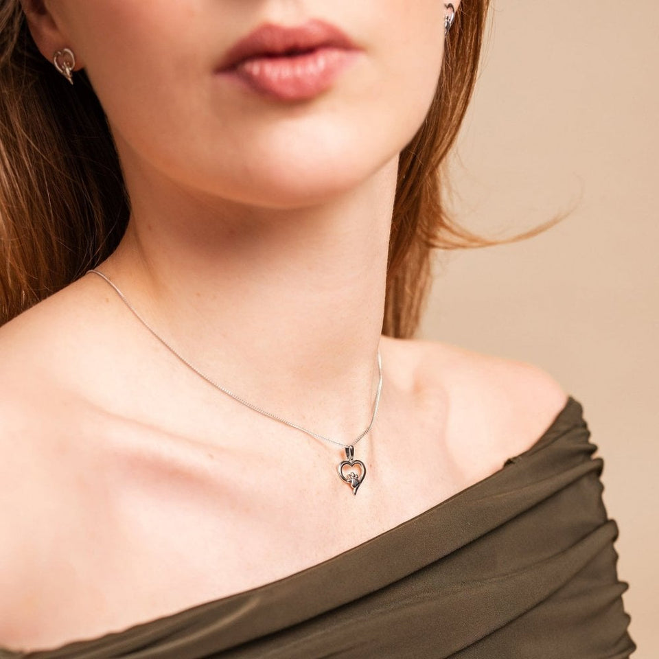 Clogau Ladies Paw Prints Silver Heart Pendant with Topaz