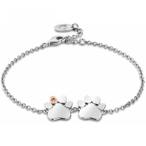 Clogau Ladies Silver Paw Prints on My Heart Double Paw Bracelet