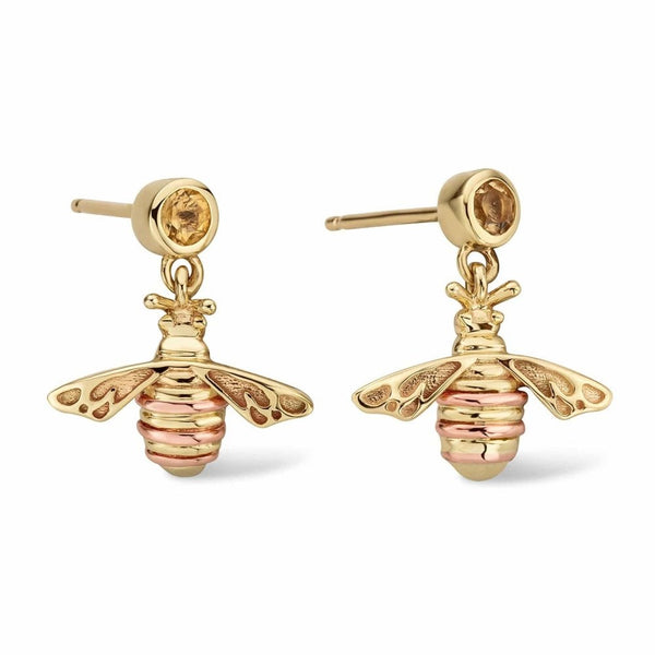 Clogau Nature's Wonder 9ct Solid Gold Honey Bee Drop Earrings with Citrine