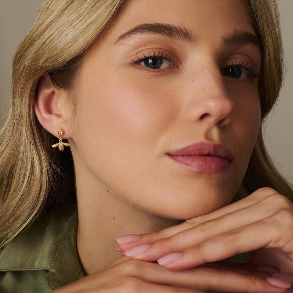 Clogau Nature's Wonder 9ct Solid Gold Honey Bee Drop Earrings with Citrine