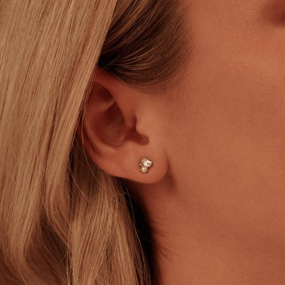 Clogau Nature's Wonder Sterling Silver Beachcomber Cluster Stud Earrings with Topaz & Pearl