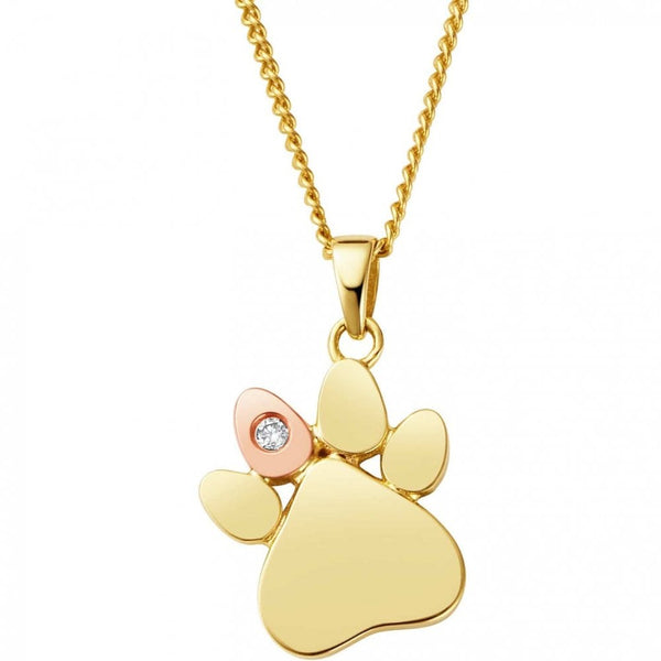 Clogau Paw Prints 9ct Solid Gold Pendant with Diamond