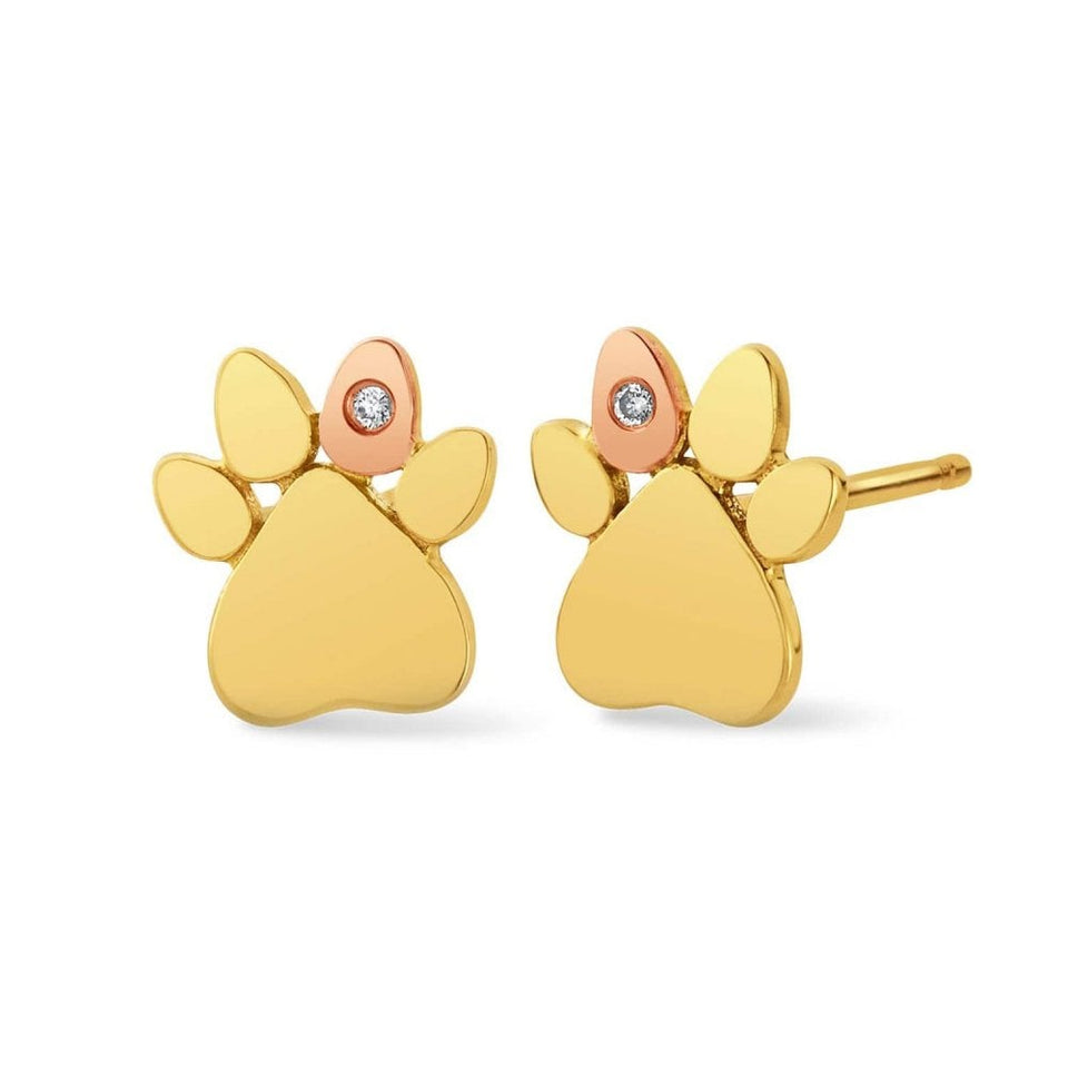 Clogau Paw Prints 9ct Solid Gold Stud Earrings with Diamonds