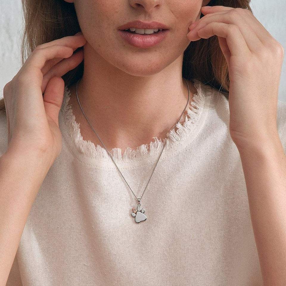 Clogau Paw Prints on My Heart Silver Necklace