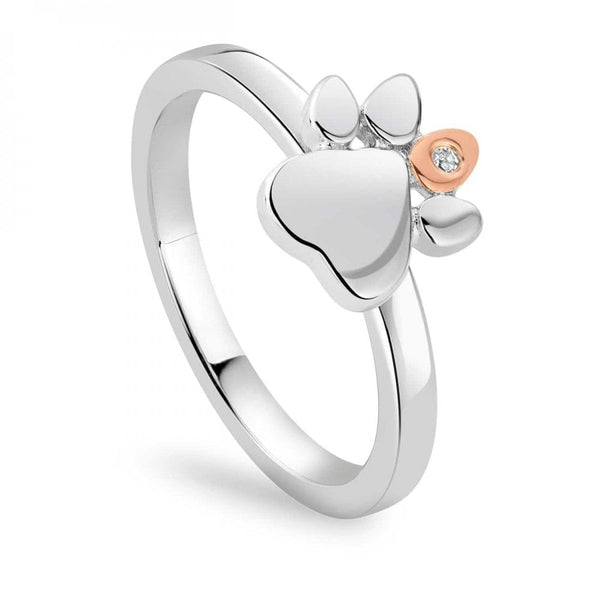 Clogau Paw Prints Sterling Silver Stacking Ring with Topaz