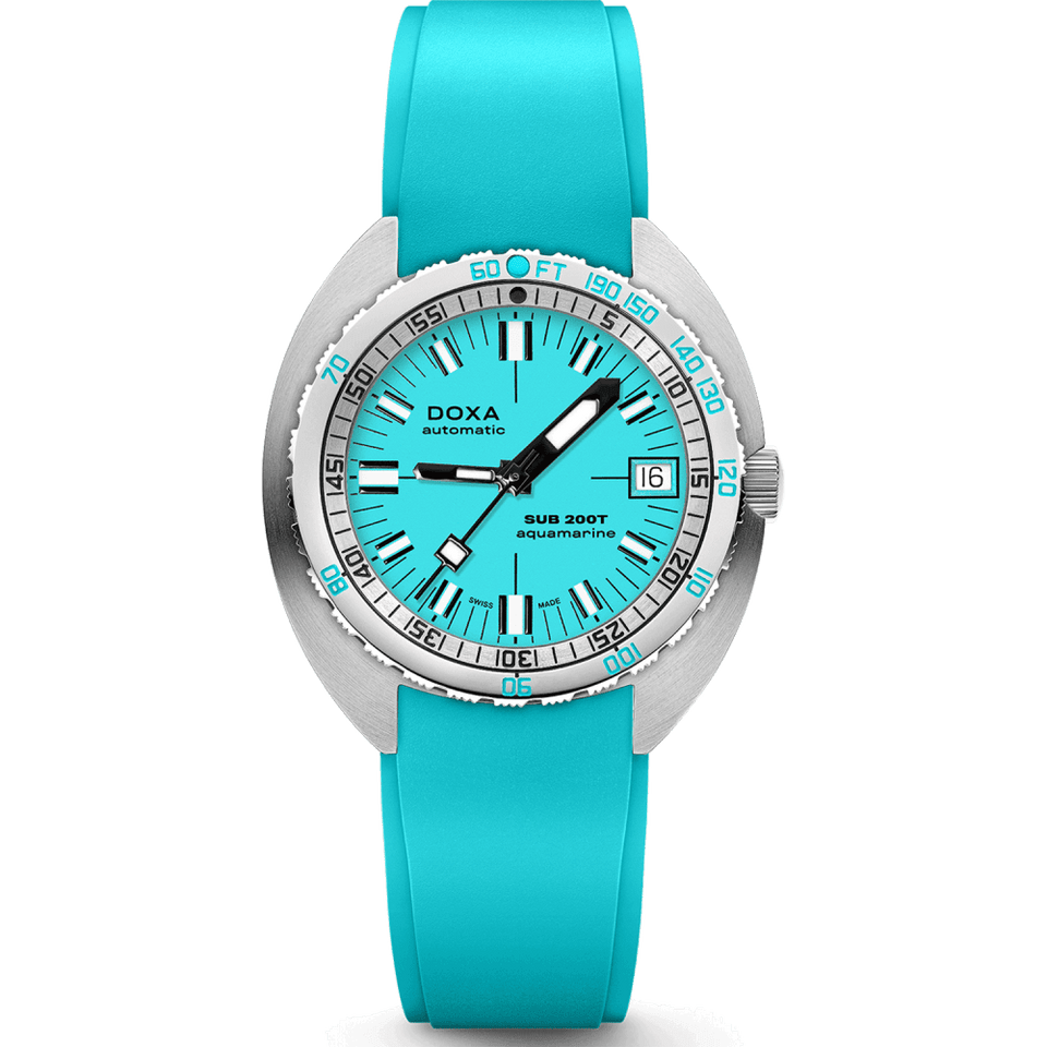 Doxa Men's SUB 200T Aquamarine 39mm Blue Iconic Dial Rubber Strap Watch