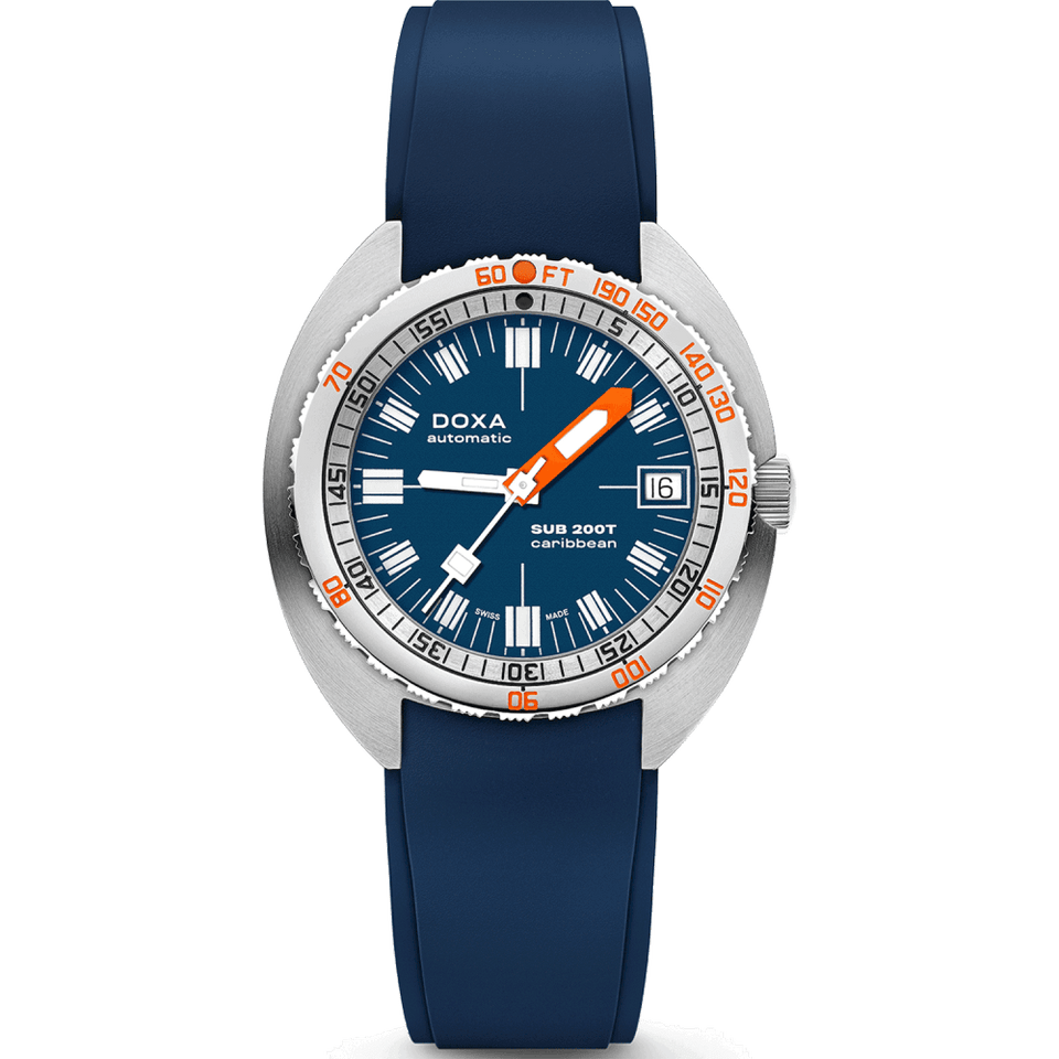Doxa Men's SUB 200T Caribbean 39mm Blue Iconic Dial Rubber Strap Watch