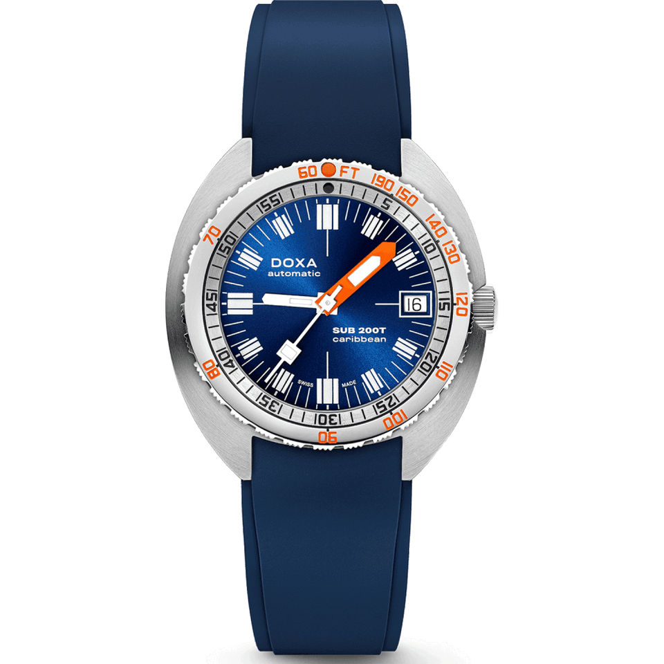 Doxa Men's SUB 200T Caribbean 39mm Blue Sunray Dial Rubber Strap Watch