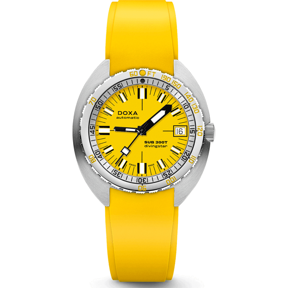 Doxa Men's SUB 200T Divingstar 39mm Iconic Dial Yellow Rubber Strap Watch
